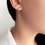 Hoop earrings K9 white gold with dangled black zircon, sk3490 EARRINGS Κοσμηματα - chrilia.gr