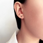 Triangle earrings K9 pink gold with blue zircon, sk3506 EARRINGS Κοσμηματα - chrilia.gr