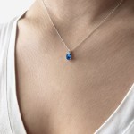 Solitaire oval necklace, Κ18 white gold with sapphire 0.85ct and diamond 0.03ct, VS1, G, me2269 NECKLACES Κοσμηματα - chrilia.gr