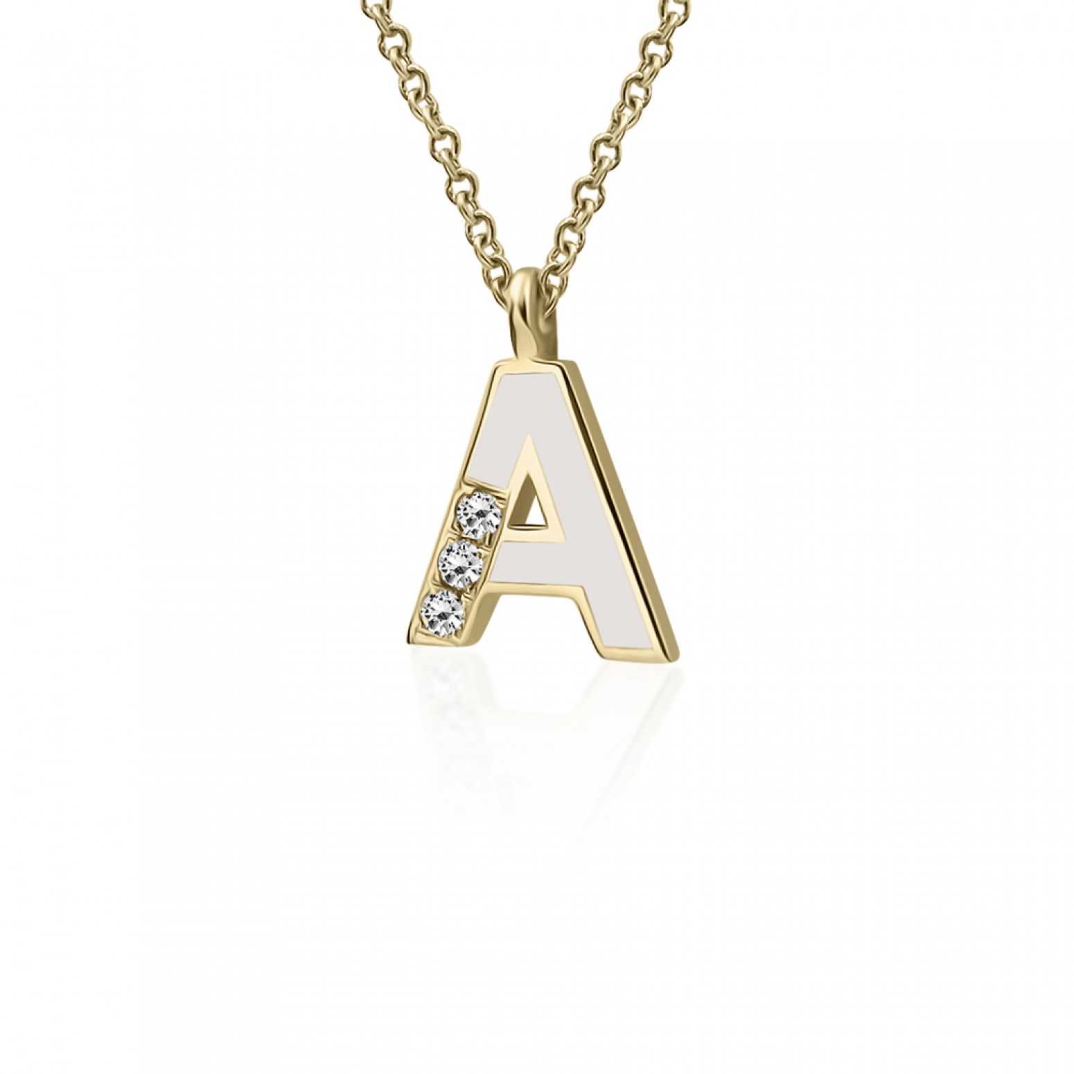 Monogram necklace Α, Κ18 gold with diamonds 0.03ct, VS1, H and enamel, ko5500 NECKLACES Κοσμηματα - chrilia.gr