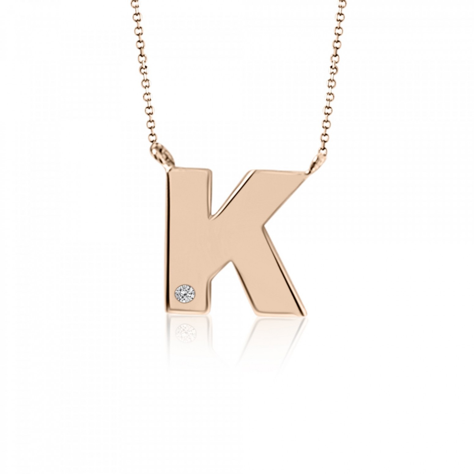 Monogram necklace Κ, Κ9 pink gold with diamond 0.005ct, VS2, H ko4887 NECKLACES Κοσμηματα - chrilia.gr