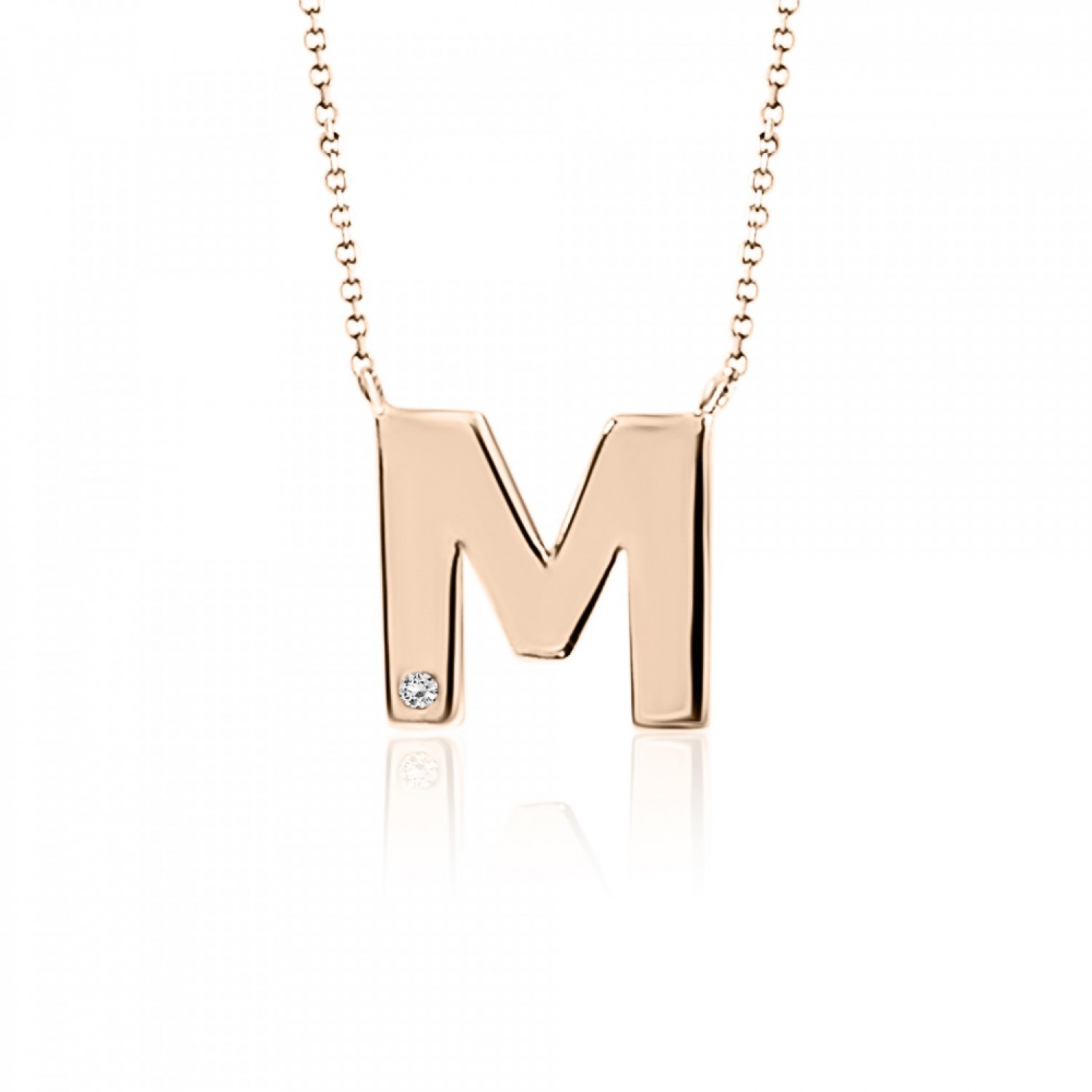 Monogram necklace M, Κ9 pink gold with diamond 0.005ct, VS2, H ko4636 NECKLACES Κοσμηματα - chrilia.gr