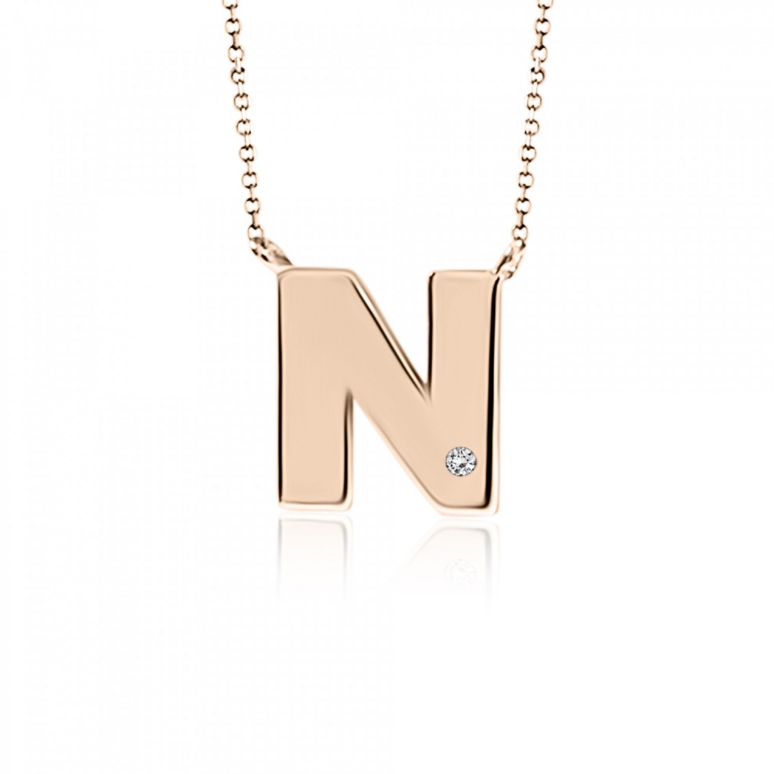 Monogram necklace Ν, Κ9 pink gold with diamond 0.005ct, VS2, H ko4889 NECKLACES Κοσμηματα - chrilia.gr
