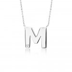 Monogram necklace M, Κ9 pink gold with diamond 0.005ct, VS2, H ko4636 NECKLACES Κοσμηματα - chrilia.gr