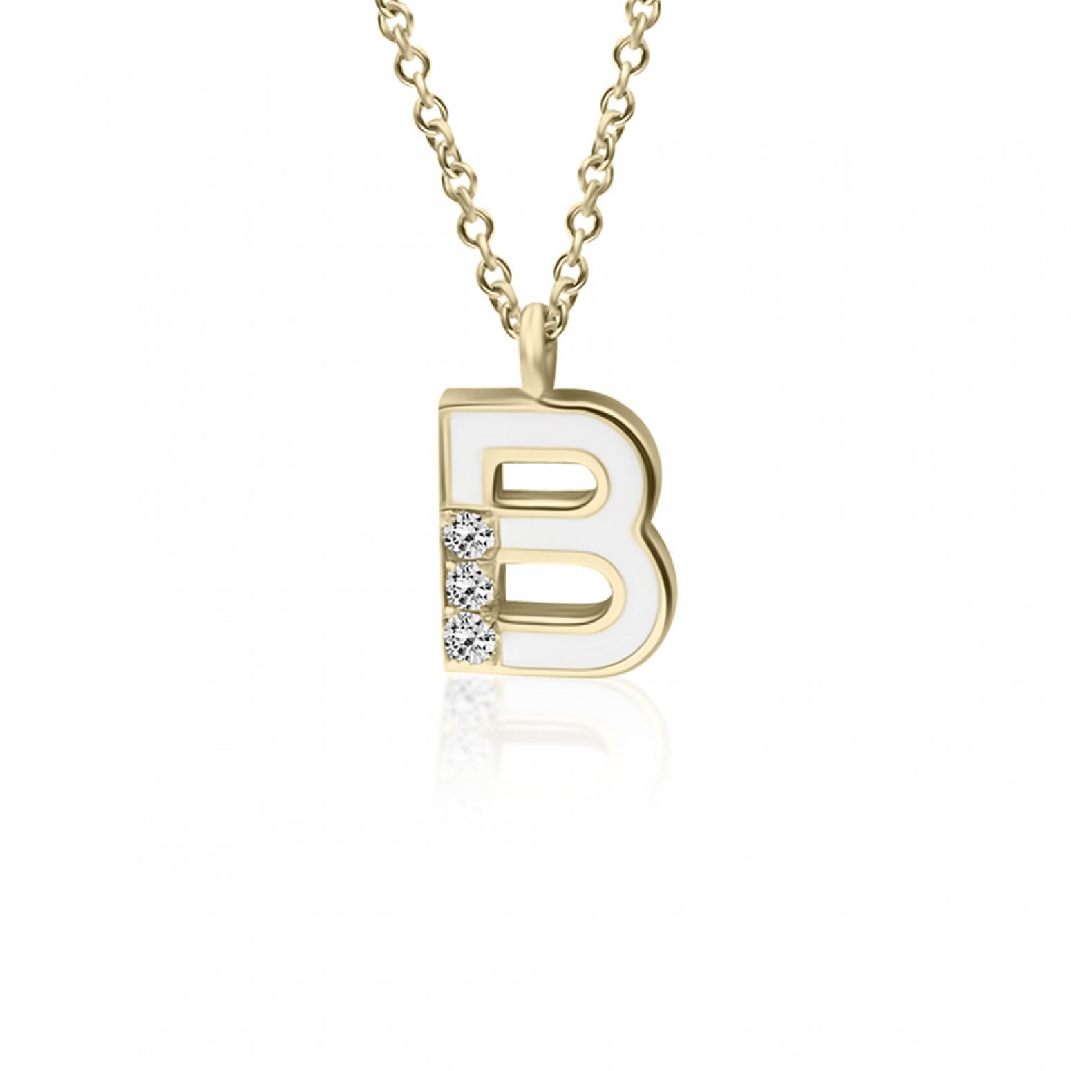 Monogram necklace B, Κ18 gold with diamonds 0.03ct, VS1, H and enamel, ko5448 NECKLACES Κοσμηματα - chrilia.gr