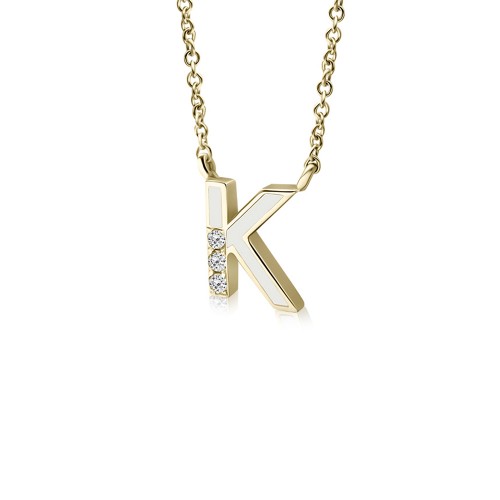 Monogram necklace Κ, Κ18 gold with diamonds 0.03ct, VS1, H and enamel, ko5451 NECKLACES Κοσμηματα - chrilia.gr