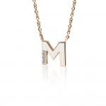 Monogram necklace Μ, Κ18 gold with diamonds 0.03ct, VS1, H and enamel, ko5452 NECKLACES Κοσμηματα - chrilia.gr