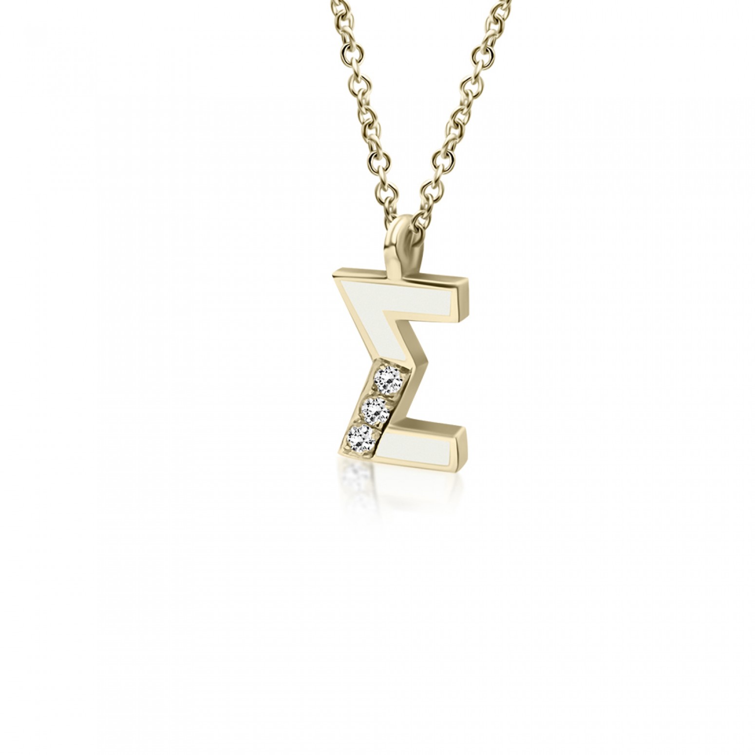 Monogram necklace Σ, Κ18 gold with diamonds 0.03ct, VS1, H and enamel, ko5453 NECKLACES Κοσμηματα - chrilia.gr