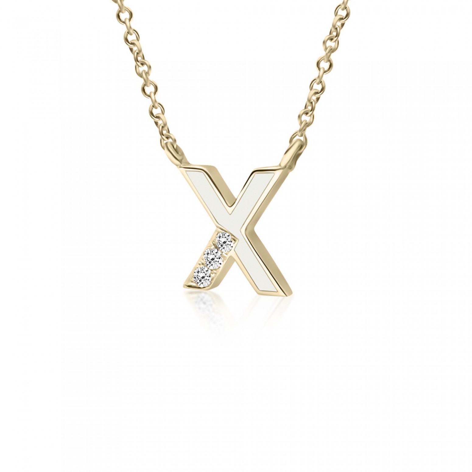 Monogram necklace Χ, Κ18 gold with diamonds 0.03ct, VS1, H and enamel, ko5454 NECKLACES Κοσμηματα - chrilia.gr