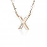 Monogram necklace Χ, Κ18 gold with diamonds 0.03ct, VS1, H and enamel, ko5454 NECKLACES Κοσμηματα - chrilia.gr