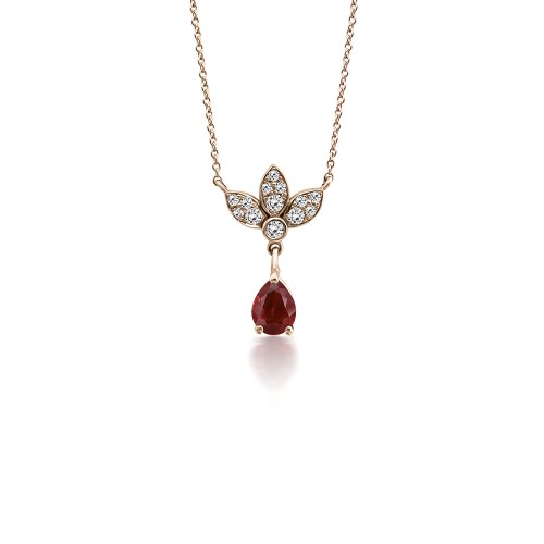 Drop necklace, Κ18 gold with ruby 0.23ct and diamonds 0.15ct, VS1, G, ko5456