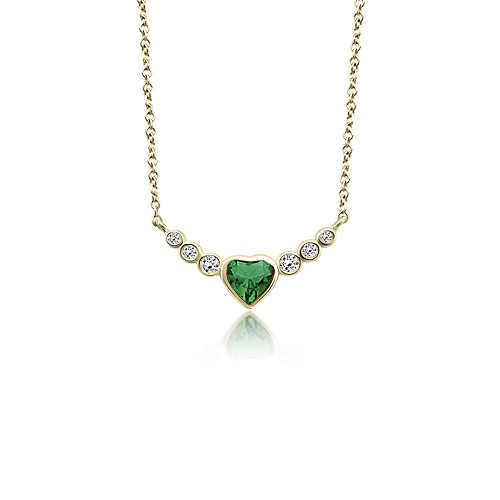 Heart necklace, Κ18 gold with emerald 0.26cts and diamonds 0.08ct, VS1, G, ko5460