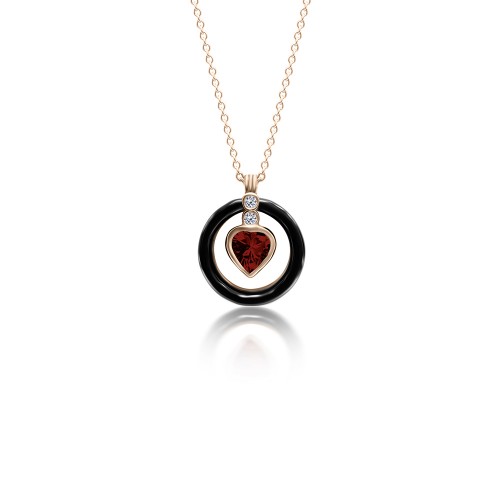 Heart necklace, Κ18 gold with ruby 0.36ct,diamonds 0.02ct VS1, G and enamel ko5461