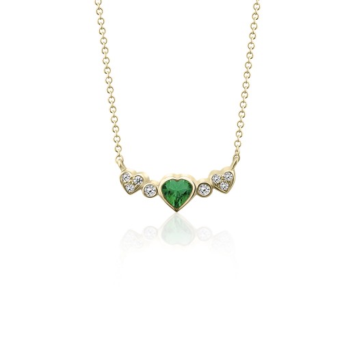 Heart necklace, Κ18 gold with emerald 0.31cts and diamonds 0.06ct, VS1, G, ko5464 NECKLACES Κοσμηματα - chrilia.gr