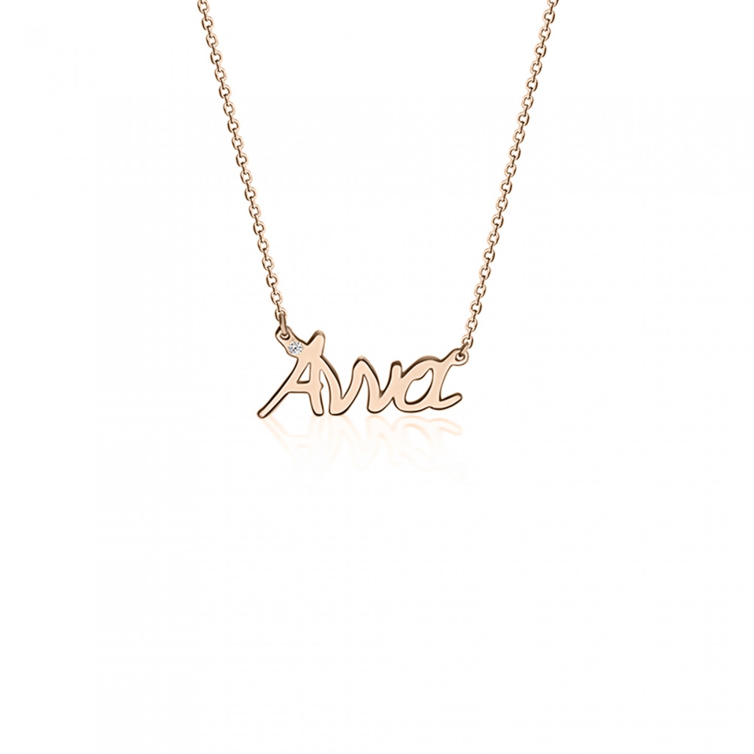Name necklace Άννα, Κ14 pink gold with diamond 0.004ct, VS2, H ko5326 NECKLACES Κοσμηματα - chrilia.gr
