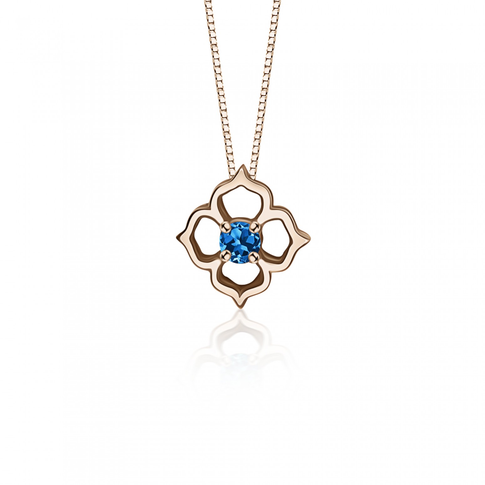 Flower necklace, Κ18 pink gold with blue diamond 0.17ct, ko4272 NECKLACES Κοσμηματα - chrilia.gr