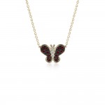 Butterfly necklace, Κ18 gold with rubies 0.06ct and diamonds 0.01ct VS2, H ko5216 NECKLACES Κοσμηματα - chrilia.gr