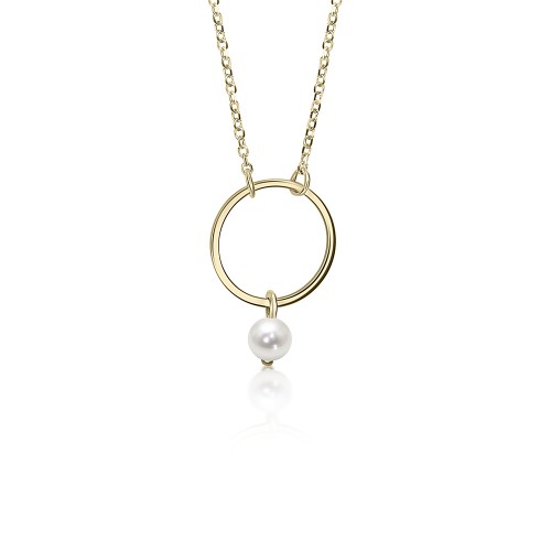 Round necklace, Κ14 gold with pearl ko5596