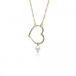 Heart necklace, Κ14 gold with pearl ko5597 NECKLACES Κοσμηματα - chrilia.gr