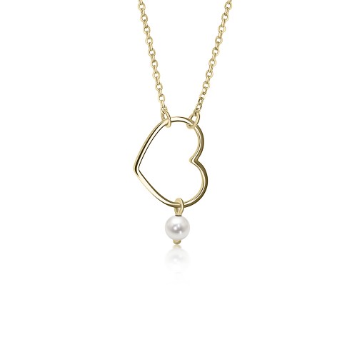 Heart necklace, Κ14 gold with pearl ko5597