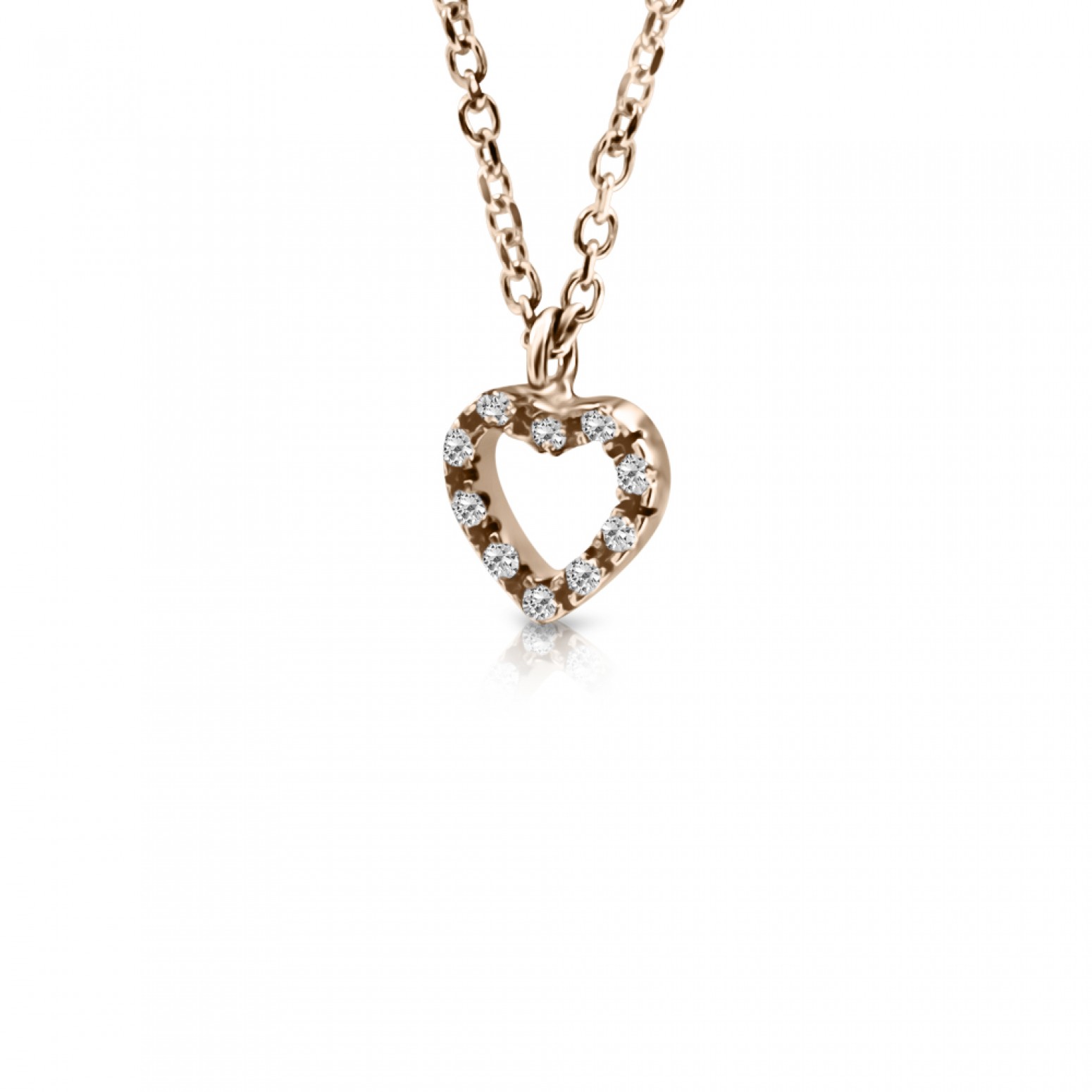 Heart necklace, Κ14 pink gold with zircon, ko2387 NECKLACES Κοσμηματα - chrilia.gr