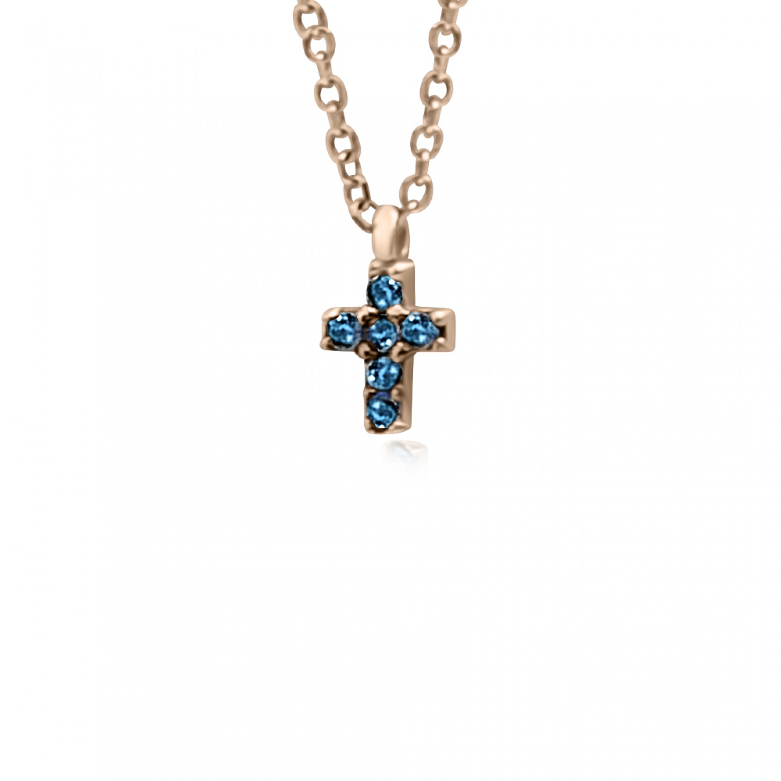 Cross necklace, Κ14 pink gold with blue zircon, ko3110 NECKLACES Κοσμηματα - chrilia.gr