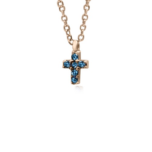 Cross necklace, Κ14 pink gold with blue zircon, ko3110 NECKLACES Κοσμηματα - chrilia.gr