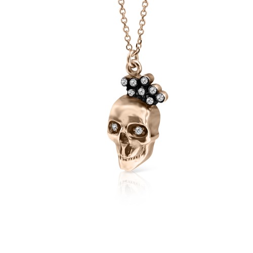Skull necklace, Κ14 pink gold with zircon, ko3118 NECKLACES Κοσμηματα - chrilia.gr