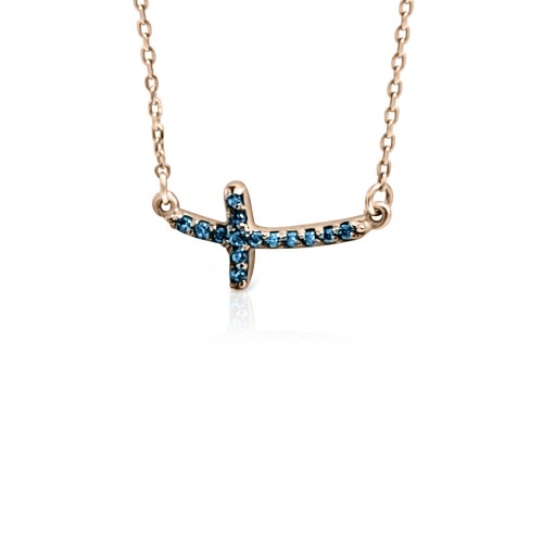 Cross necklace, Κ9 pink gold with blue zircon, ko3338 NECKLACES Κοσμηματα - chrilia.gr
