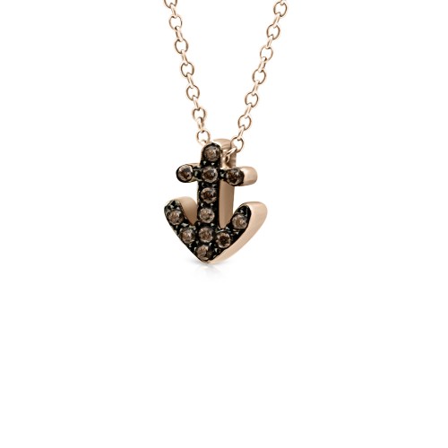 Anchor necklace, Κ9 pink gold with brown zircon, ko3725 NECKLACES Κοσμηματα - chrilia.gr
