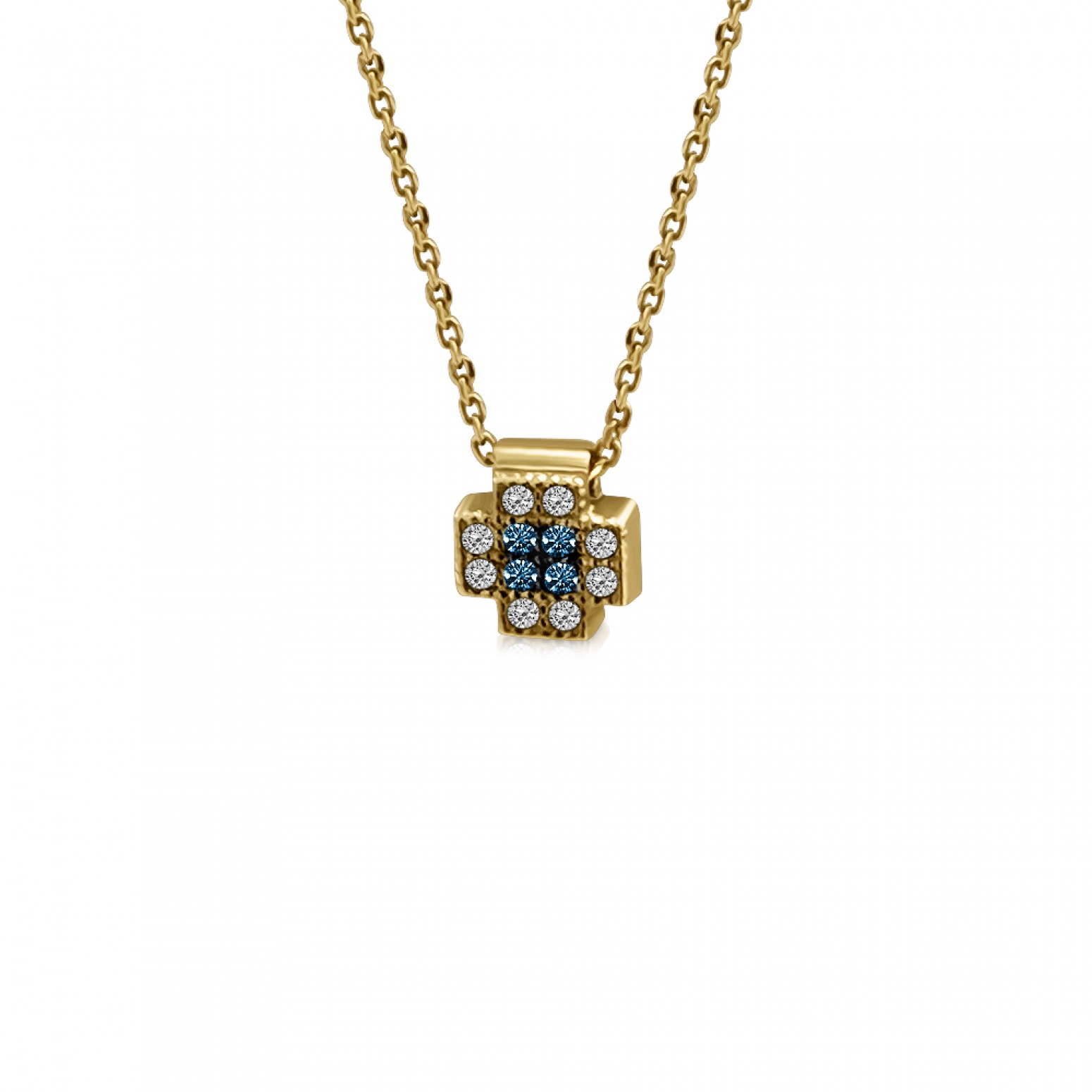 Cross necklace, Κ14 gold with blue and white zircon, ko4073 NECKLACES Κοσμηματα - chrilia.gr