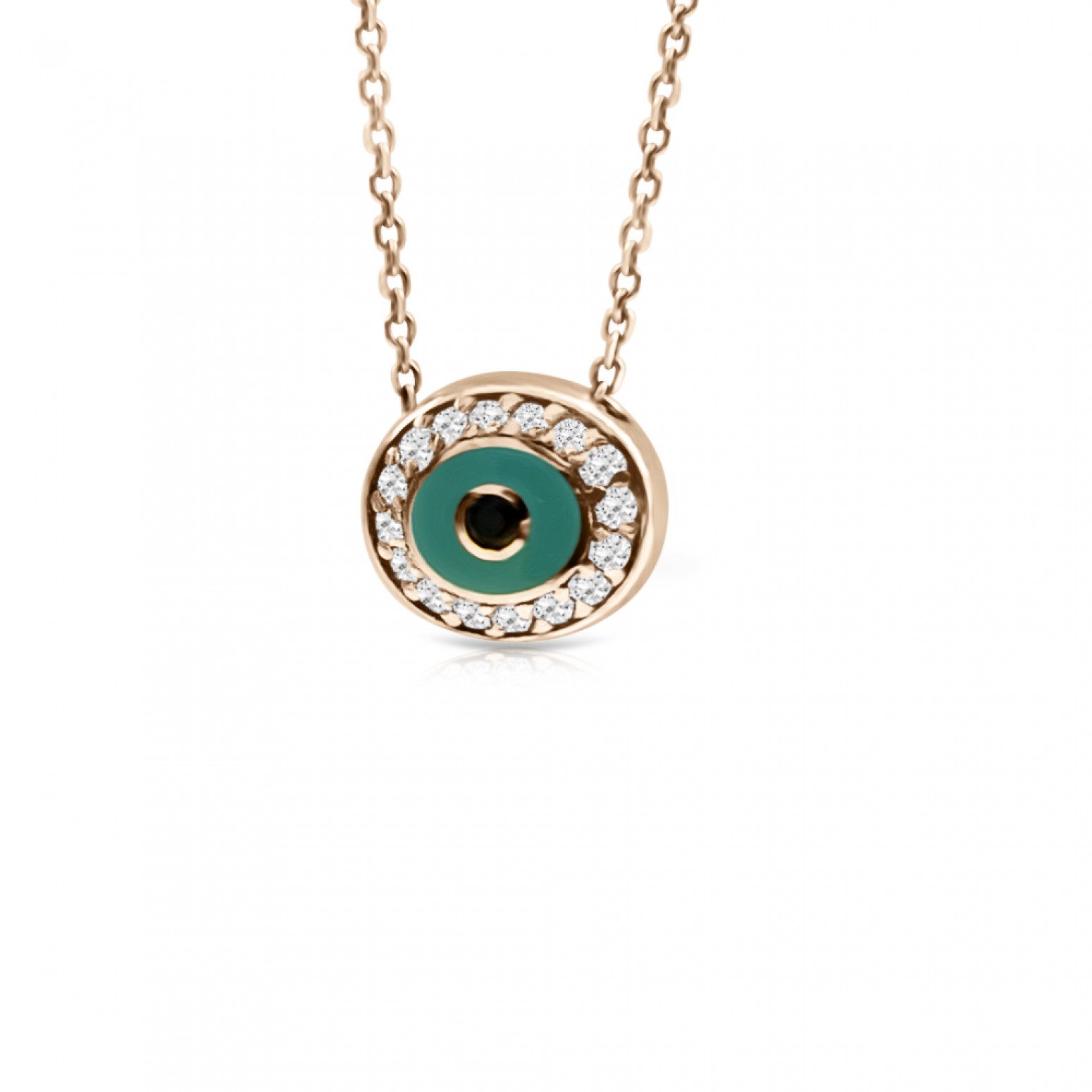 Eye necklace, Κ14 pink gold with zircon and enamel, ko4263 NECKLACES Κοσμηματα - chrilia.gr