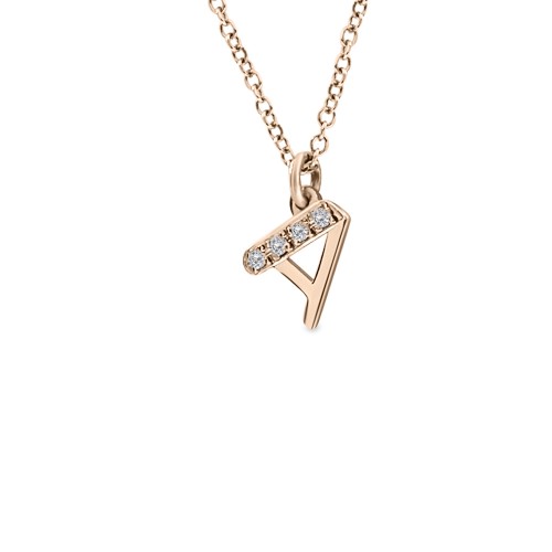 Monogram necklace A, Κ14 pink gold with diamonds 0.02ct, VS2, H ko4382 NECKLACES Κοσμηματα - chrilia.gr