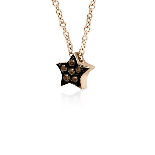 Star necklace, Κ9 pink gold with brown zircon, ko4415 NECKLACES Κοσμηματα - chrilia.gr