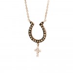 Petal necklace with cross, Κ18 pink gold with brown diamonds 0.10ct and white, ko4569 NECKLACES Κοσμηματα - chrilia.gr