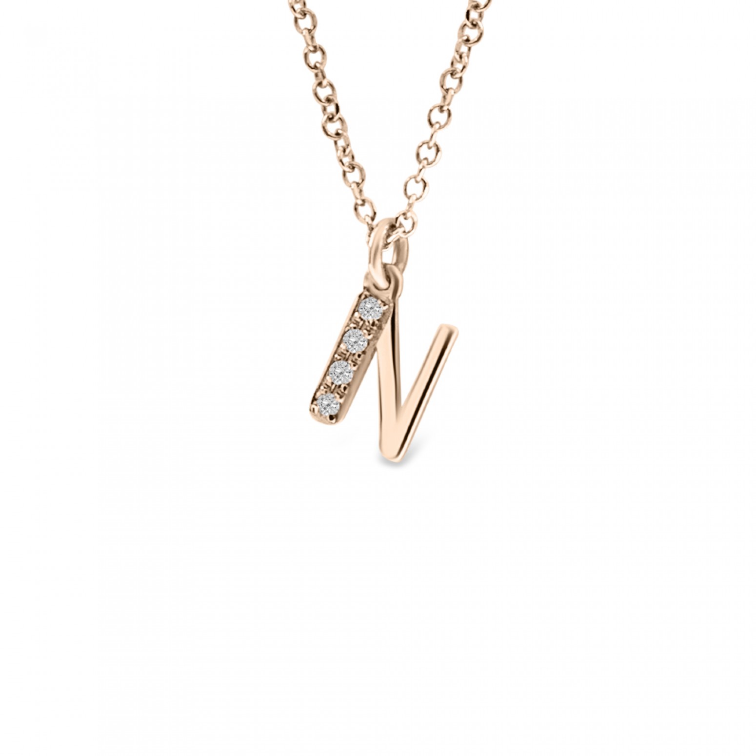 Monogram necklace N, Κ14 pink gold with diamonds 0.02ct, VS2, H ko4625 NECKLACES Κοσμηματα - chrilia.gr