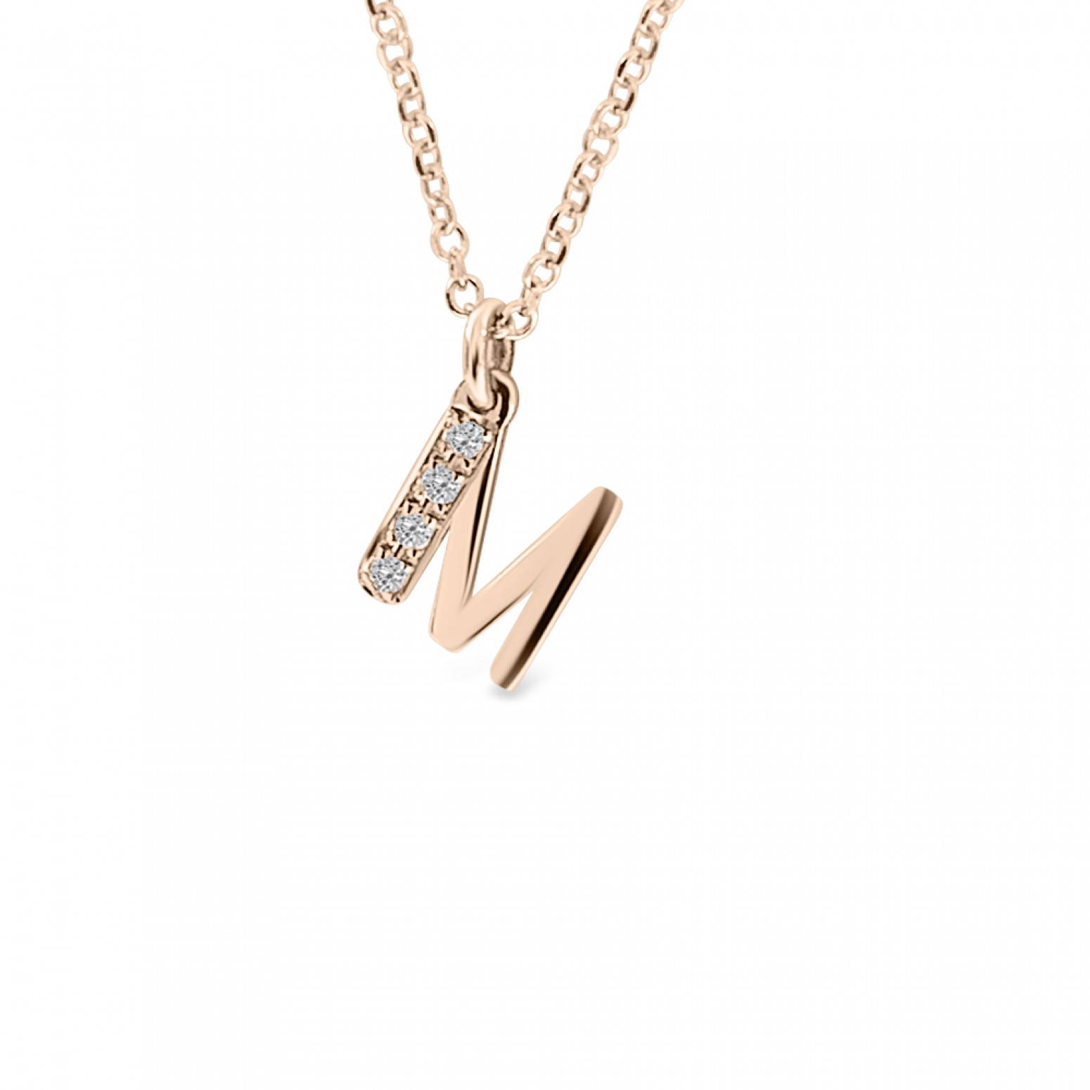 Monogram necklace M, Κ14 pink gold with diamonds 0.02ct, VS2, H ko4626 NECKLACES Κοσμηματα - chrilia.gr