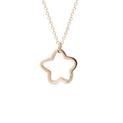 Star necklace, Κ14 pink gold with diamond 0.005ct, VS2, H ko4715 NECKLACES Κοσμηματα - chrilia.gr