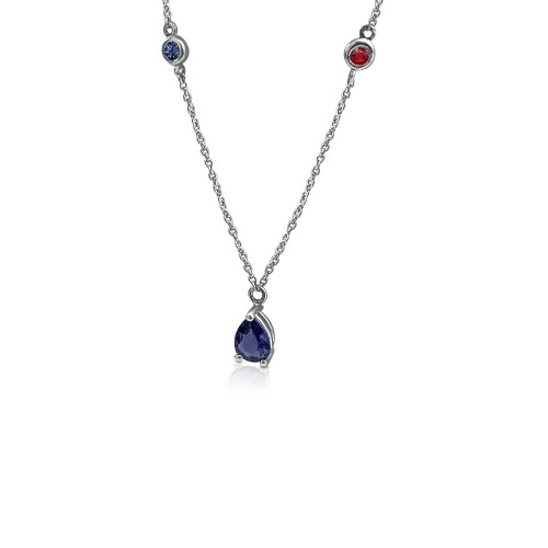 Drop necklace, Κ18 white gold with sapphire and pink, blue sapphires and tsavorites on the chain, 0.51ct, ko4794 NECKLACES Κοσμηματα - chrilia.gr