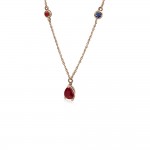 Drop necklace, Κ18 pink gold with ruby and sapphires, tsavorites and rubies on the chain, 0.57ct, ko4795 NECKLACES Κοσμηματα - chrilia.gr