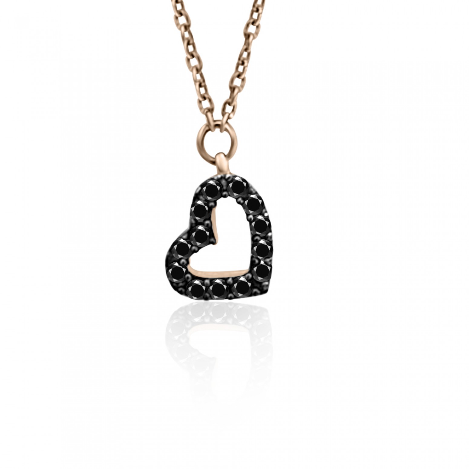 Heart necklace, Κ9 pink gold with black zircon, ko4939 NECKLACES Κοσμηματα - chrilia.gr