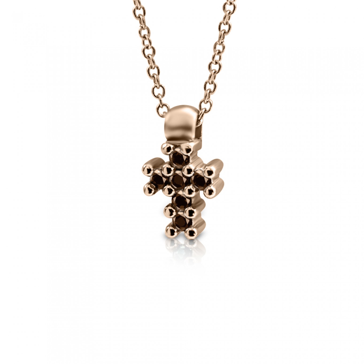 Cross necklace, Κ9 pink gold with brown zircon, me2147 NECKLACES Κοσμηματα - chrilia.gr