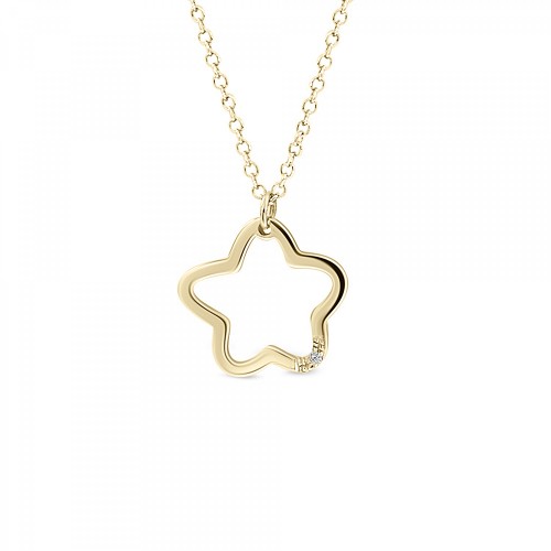 Star necklace, Κ14  gold with diamond 0.005ct, VS2, H ko5313 NECKLACES Κοσμηματα - chrilia.gr