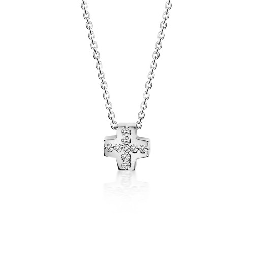 Cross necklace, Κ14 white gold with zircon, ko5744 NECKLACES Κοσμηματα - chrilia.gr