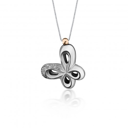 Butterfly necklace, Κ14 white gold with zircon, ko2013 NECKLACES Κοσμηματα - chrilia.gr