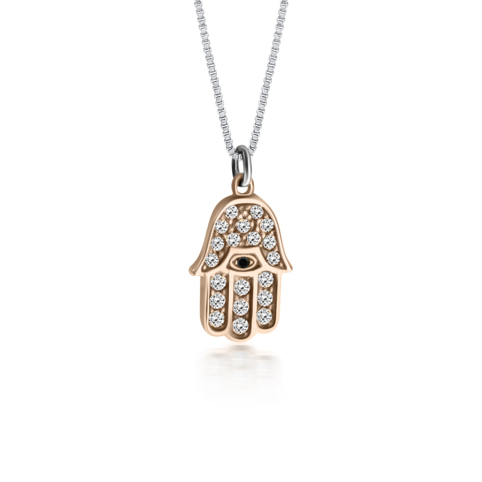 Hamsa hand necklace, Κ14 pink gold with zircon, ko2307 NECKLACES Κοσμηματα - chrilia.gr