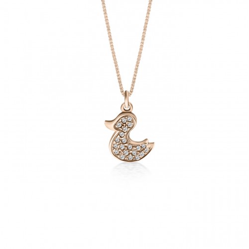 Duck necklace, Κ14 pink gold with zircon, ko2150 NECKLACES Κοσμηματα - chrilia.gr