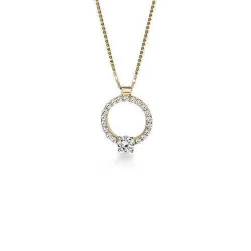 Round necklace, Κ14 gold with white zircon, ko5654 NECKLACES Κοσμηματα - chrilia.gr