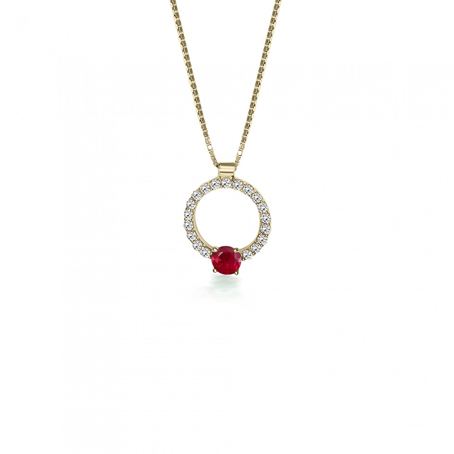 Round necklace, Κ14 gold with red and white zircon, ko5657 NECKLACES Κοσμηματα - chrilia.gr