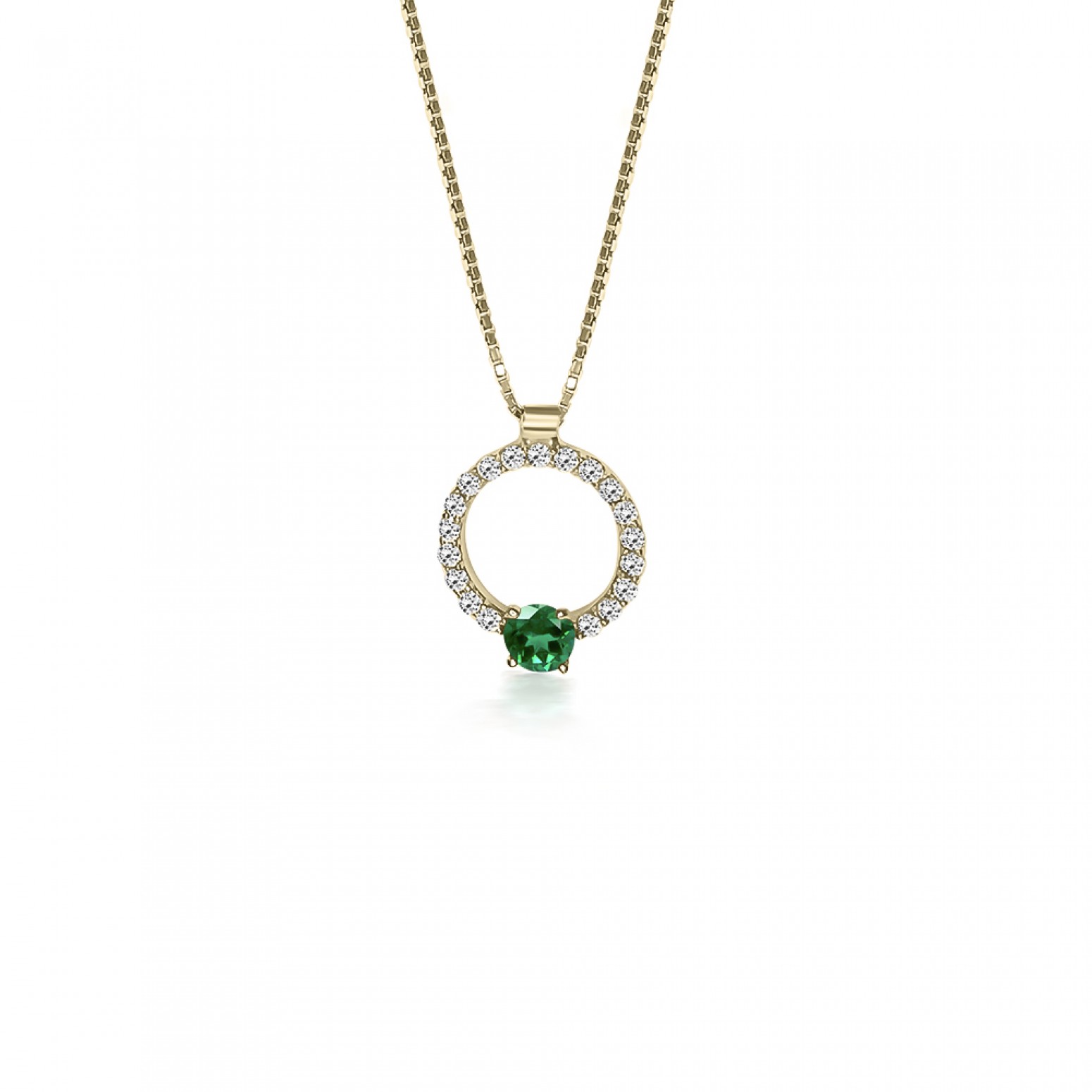 Round necklace, Κ14 gold with green and white zircon, ko5656 NECKLACES Κοσμηματα - chrilia.gr